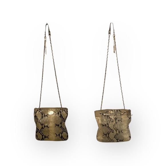 DKNY ᪥ Crossbody Leather Convertible Bag ᪥ Double Chain ᪥ Metallic Python Print - Picture 14 of 16